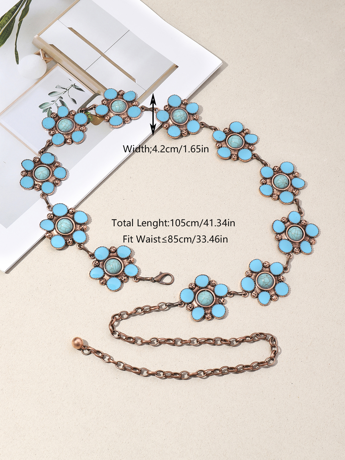 Y2K Ethnic Style Bohemian Petal Zinc Alloy Epoxy Inlay Turquoise Rose Gold Plated Silver Plated Women's Waist Chain display picture 7