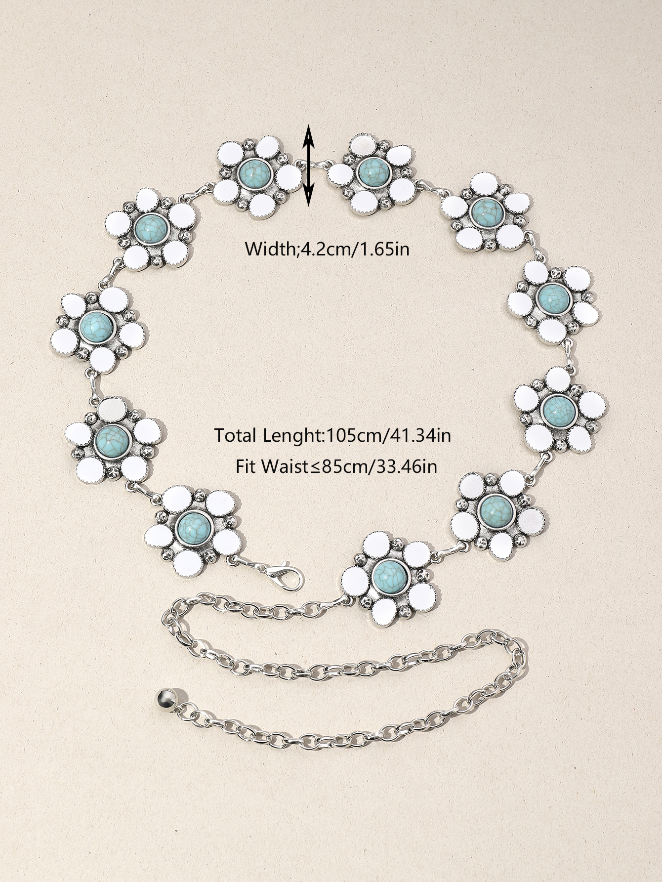Y2K Ethnic Style Bohemian Petal Zinc Alloy Epoxy Inlay Turquoise Rose Gold Plated Silver Plated Women's Waist Chain display picture 8