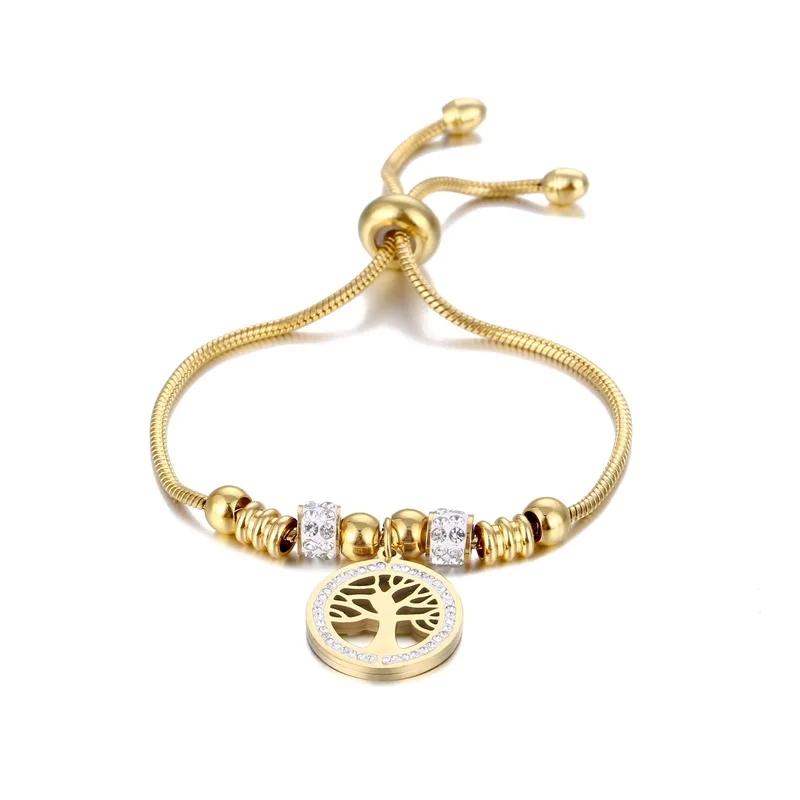 Basic Life Tree 316 Stainless Steel  Inlay Zircon 18K Gold Plated Women's Bracelets display picture 6