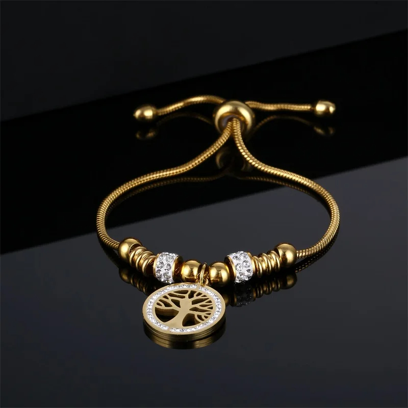 Basic Life Tree 316 Stainless Steel  Inlay Zircon 18K Gold Plated Women's Bracelets display picture 2