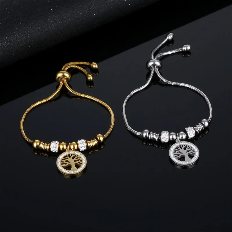 Basic Life Tree 316 Stainless Steel  Inlay Zircon 18K Gold Plated Women's Bracelets display picture 5