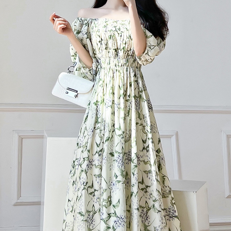 Women's Tea Dress Casual Square Neck Short Sleeve Flower Maxi Long Dress Daily display picture 1