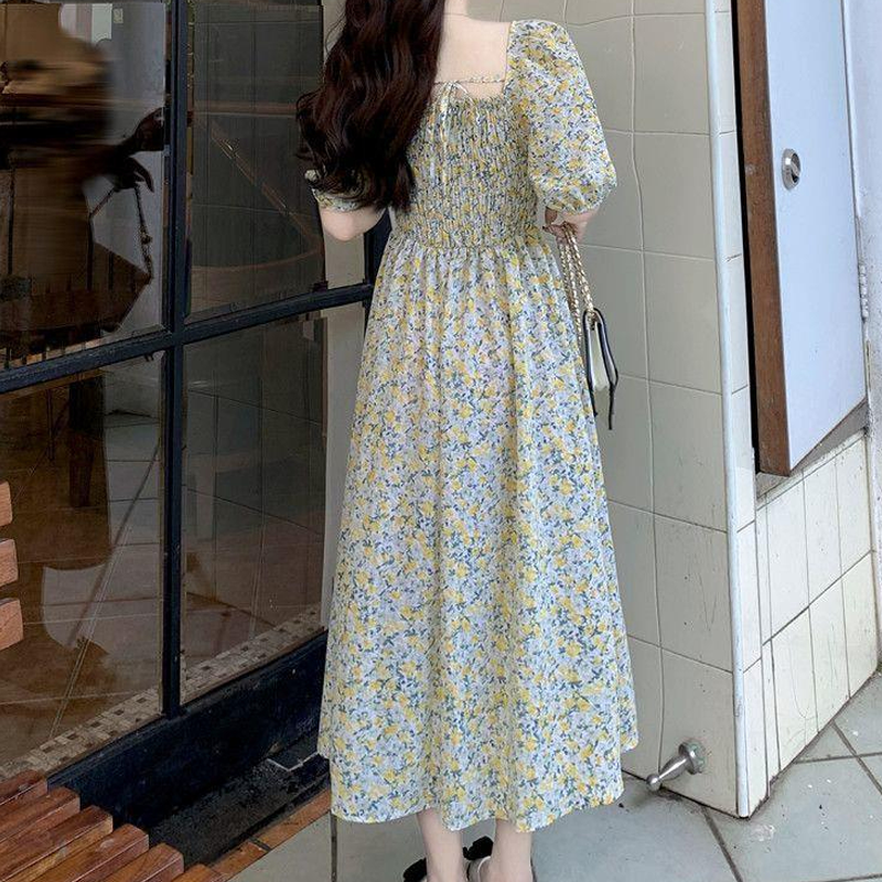 Women's Tea Dress Casual Square Neck Short Sleeve Ditsy Floral Maxi Long Dress Daily display picture 10