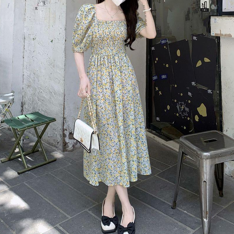 Women's Tea Dress Casual Square Neck Short Sleeve Ditsy Floral Maxi Long Dress Daily display picture 2