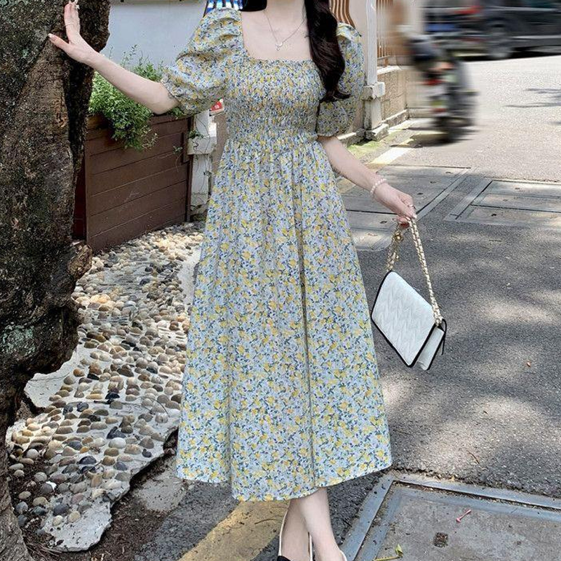 Women's Tea Dress Casual Square Neck Short Sleeve Ditsy Floral Maxi Long Dress Daily display picture 13