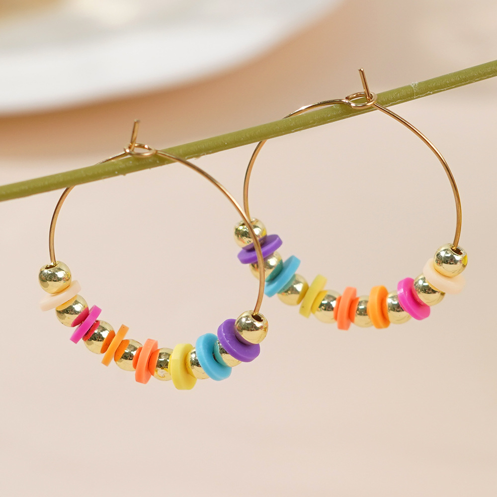 1 Pair Casual Vacation Circle Beaded Soft Clay Earrings display picture 5
