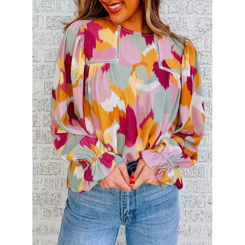 Women's Blouse Long Sleeve Blouses Vintage Style Color Block display picture 5