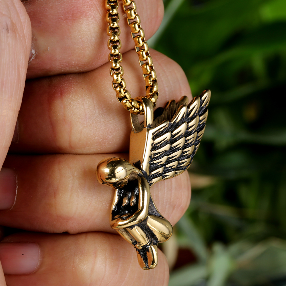 1 Piece 304 Stainless Steel Titanium Steel None 18K Gold Plated Angel Wings Pendant display picture 3