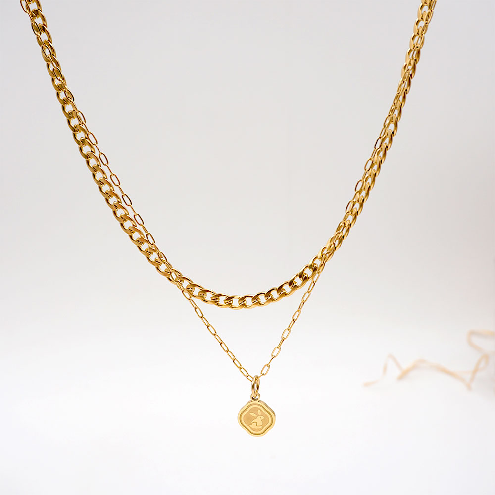 304 Stainless Steel Titanium Steel Gold Plated Casual Cute Modern Style Rabbit Double Layer Necklaces display picture 6