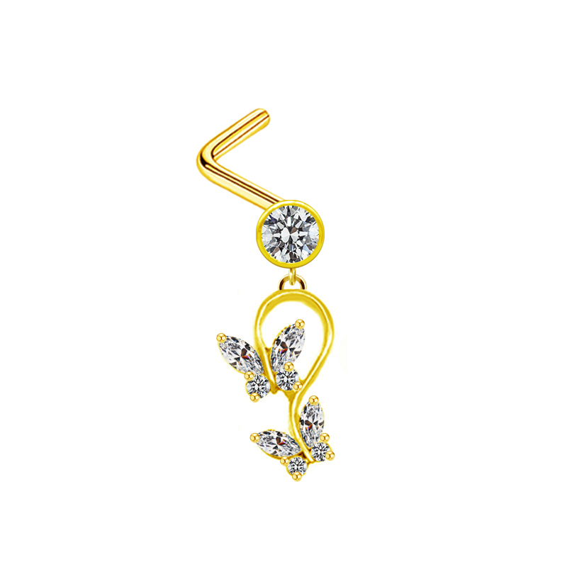 1 Pièce Anneaux De Nez Style Simple Style Classique Forme De Cœur Papillon Acier Inoxydable Acier Au Titane Le Cuivre Placage Incruster Strass Zircon Plaqué Or Anneaux De Nez display picture 18