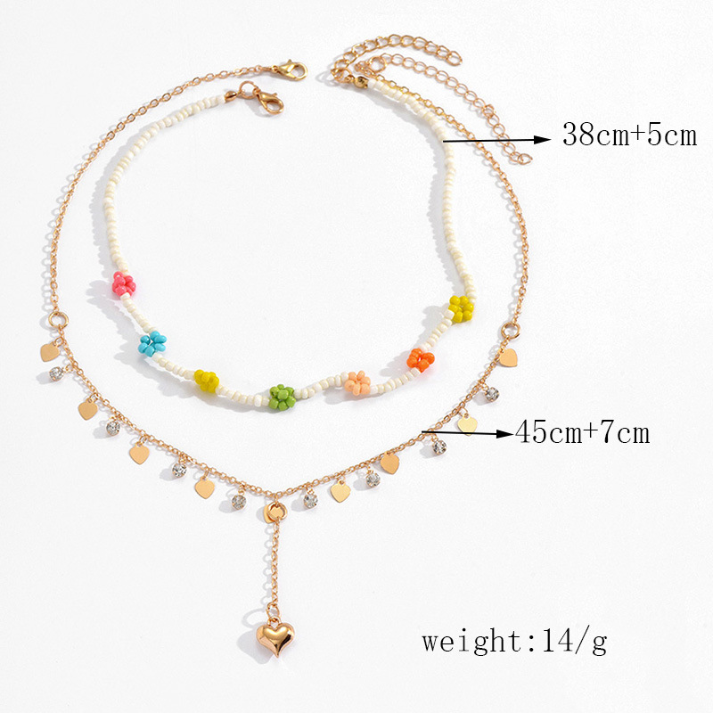 Simple Style Classic Style Flower Seed Bead Zinc Alloy Beaded Plating Women's Layered Necklaces display picture 2