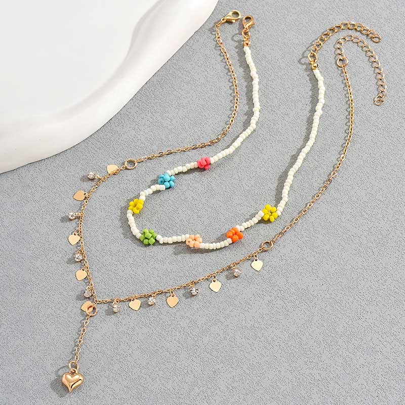 Simple Style Classic Style Flower Seed Bead Zinc Alloy Beaded Plating Women's Layered Necklaces display picture 3