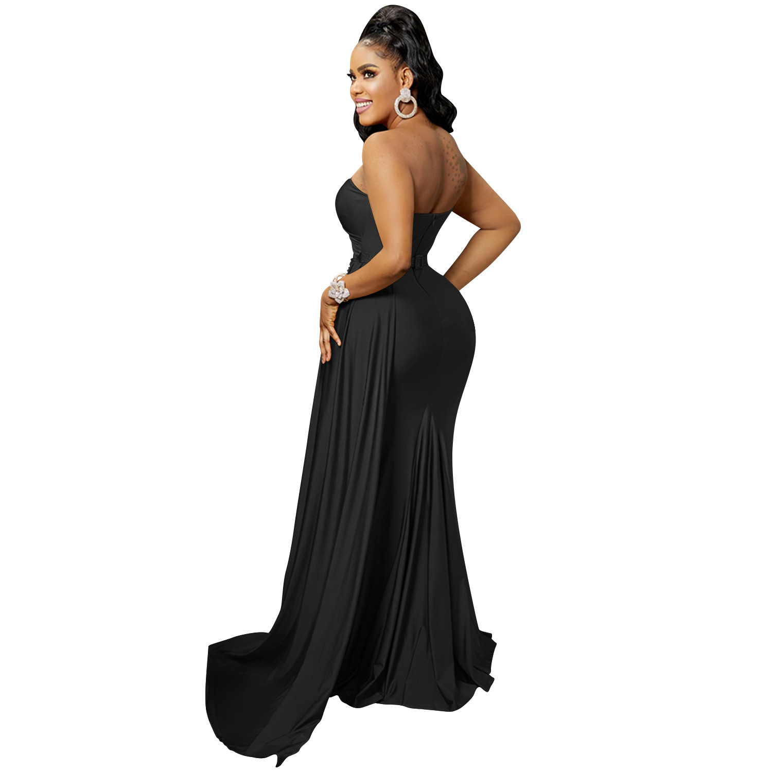 Women's Irregular Skirt Elegant Oblique Collar Patchwork Pleated Backless Sleeveless Solid Color Maxi Long Dress Daily display picture 7