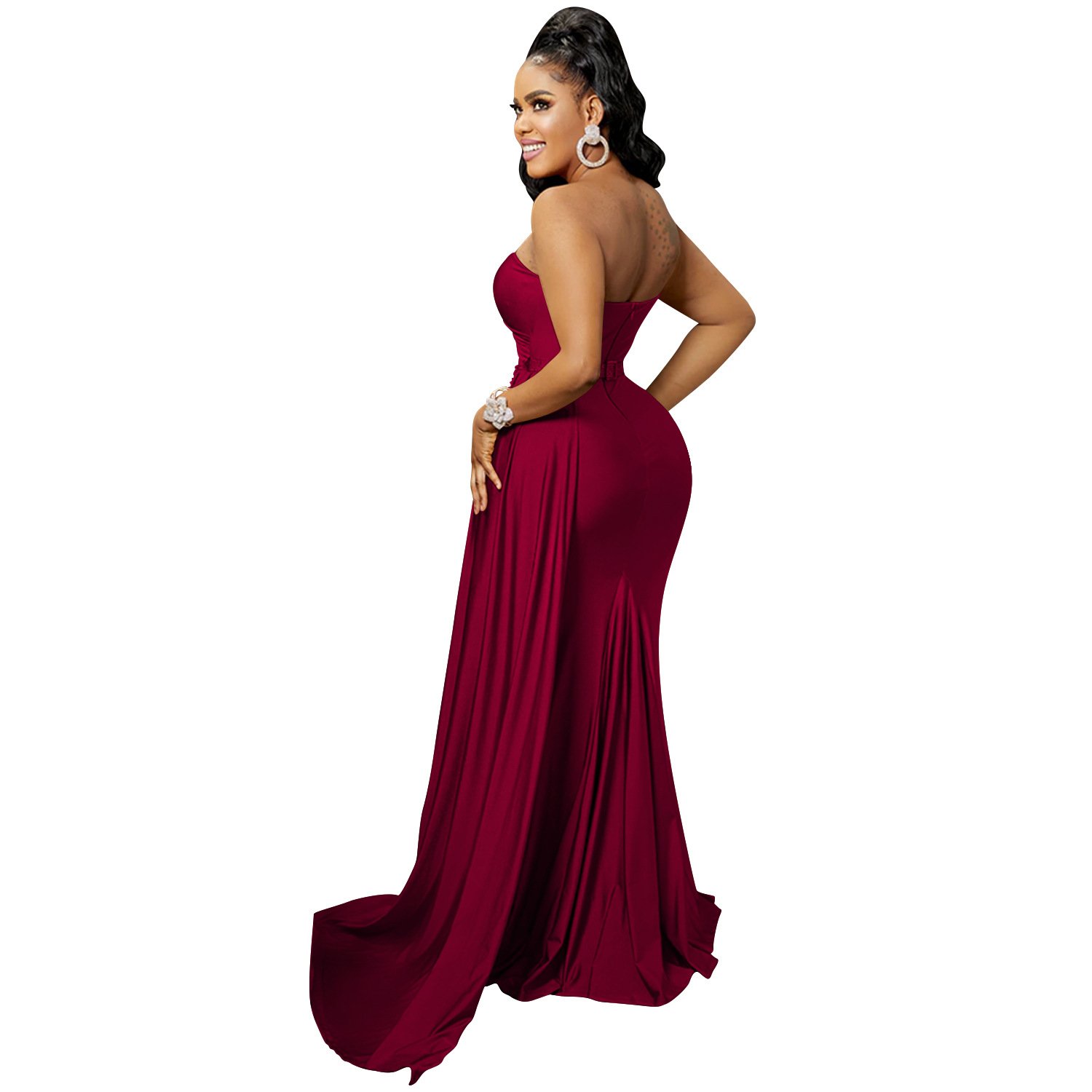 Women's Irregular Skirt Elegant Oblique Collar Patchwork Pleated Backless Sleeveless Solid Color Maxi Long Dress Daily display picture 20