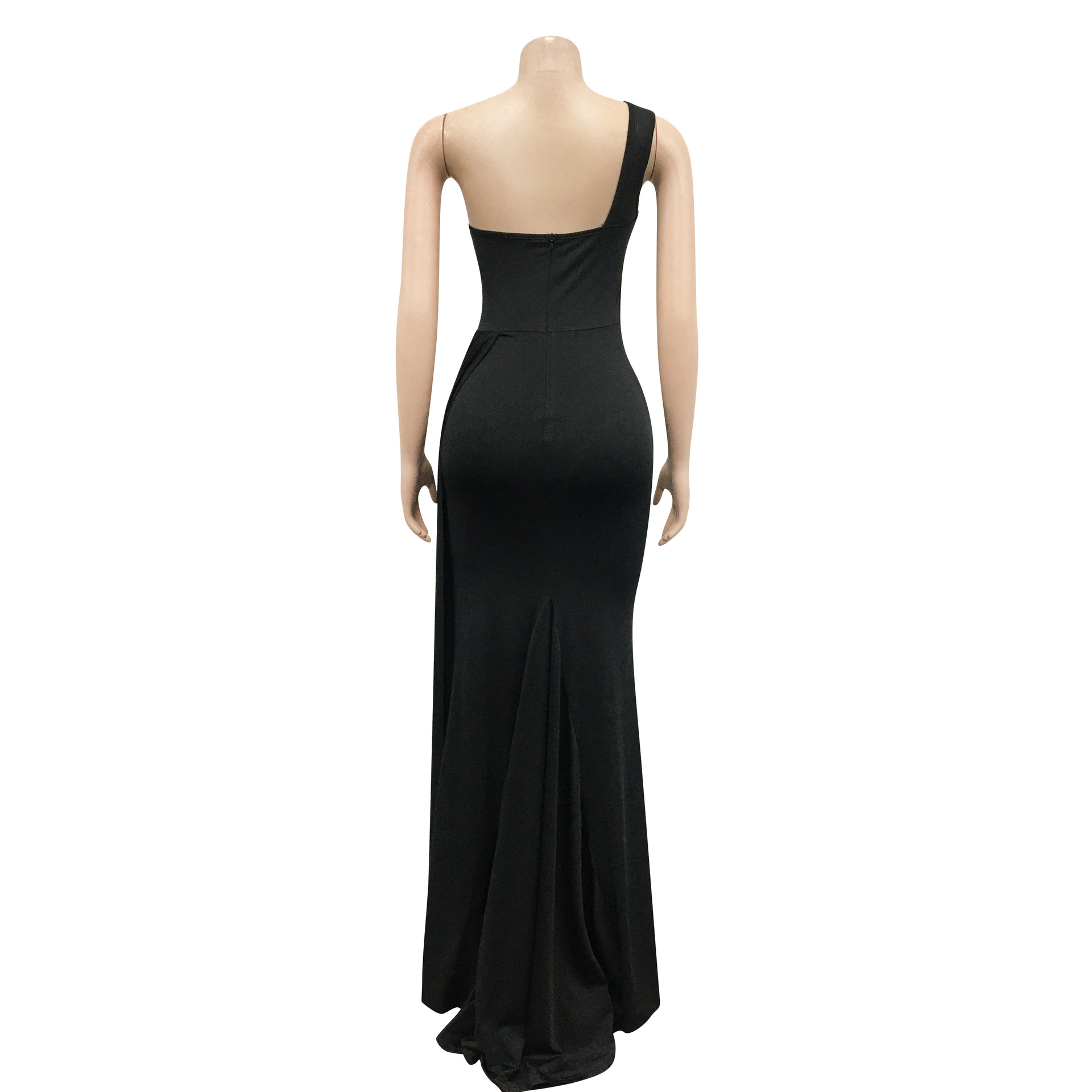 Women's Irregular Skirt Elegant Oblique Collar Patchwork Pleated Backless Sleeveless Solid Color Maxi Long Dress Daily display picture 49