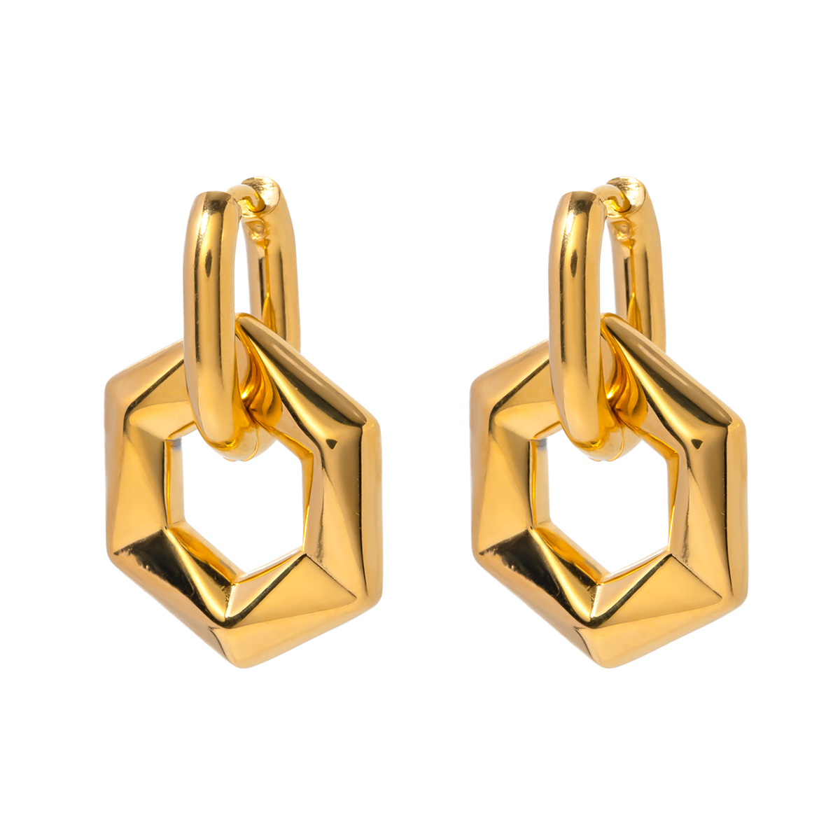 1 Paire Style Simple Style Classique Hexagone Placage Acier Inoxydable 304 Plaqué Or 18K Des Boucles D'Oreilles display picture 1