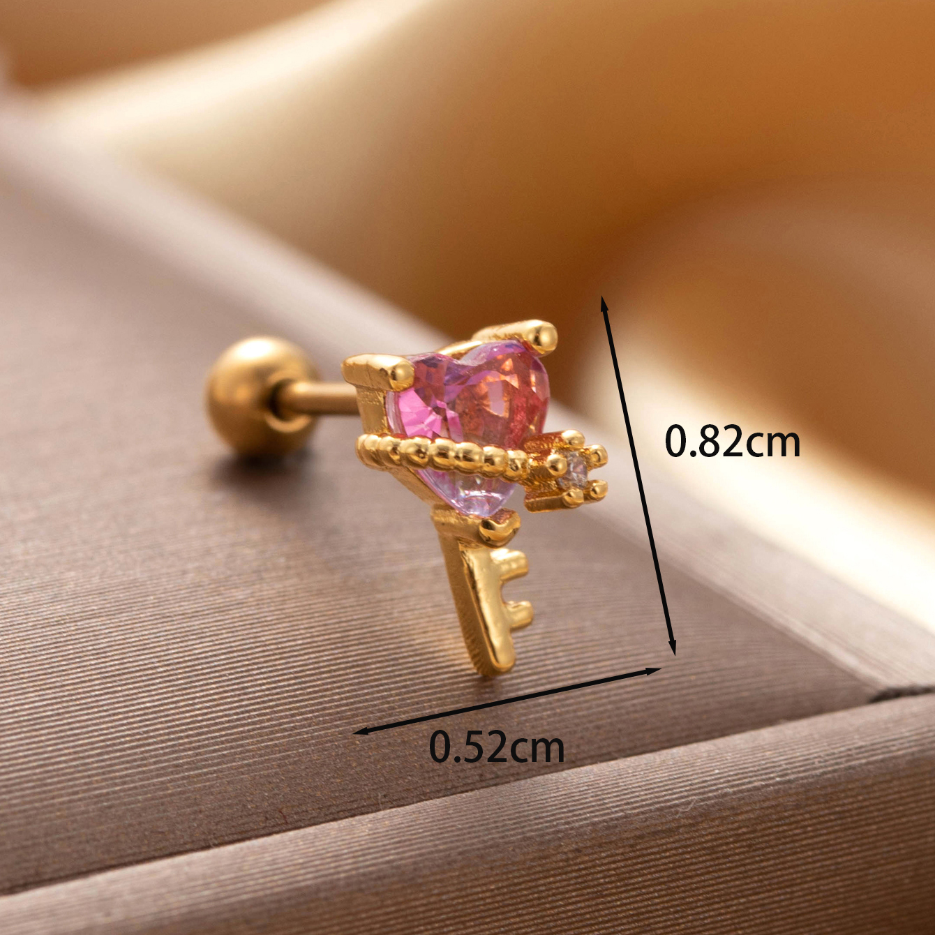 1 Piece IG Style French Style Simple Style Pistol Heart Shape Key Inlay Copper Zircon Ear Studs display picture 1