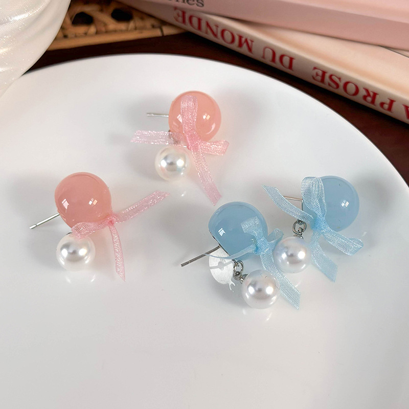 1 Pair Sweet Simple Style Round Patchwork Alloy Resin Drop Earrings display picture 6
