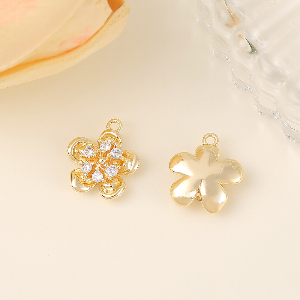 1 Piece 13 * 14mm Copper Zircon 18K Gold Plated Flower Polished Pendant display picture 3