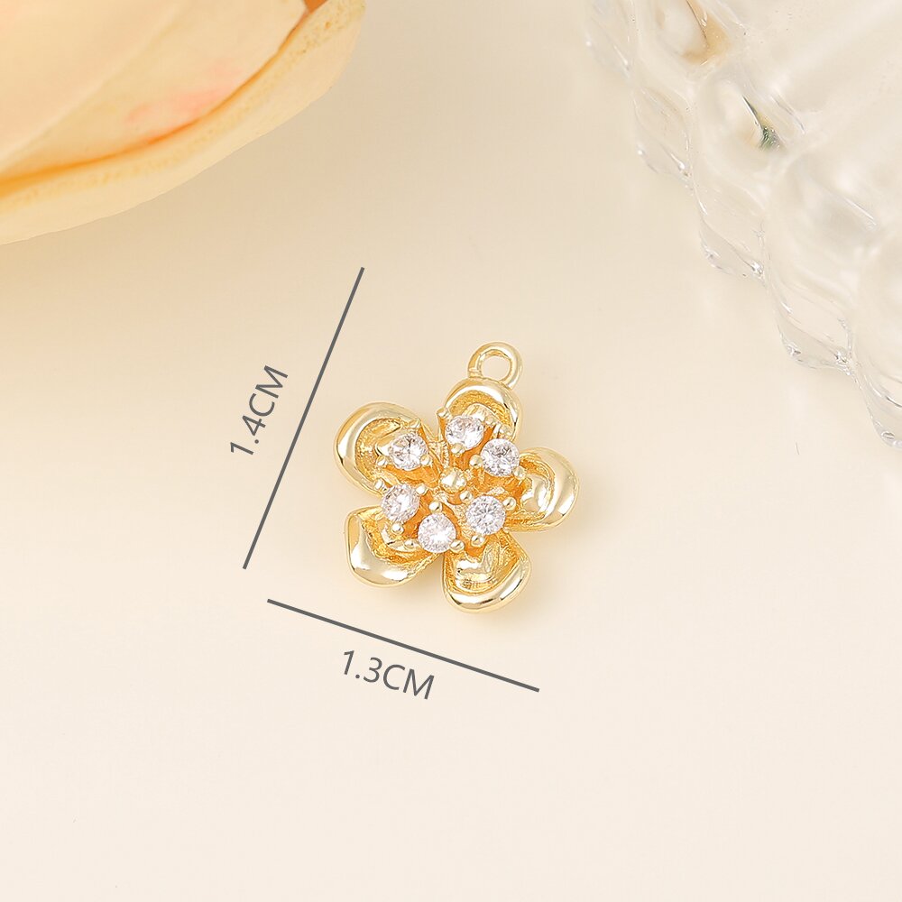 1 Stück 13*14mm Kupfer Zirkon 18 Karat Vergoldet Blume Poliert Anhänger display picture 2