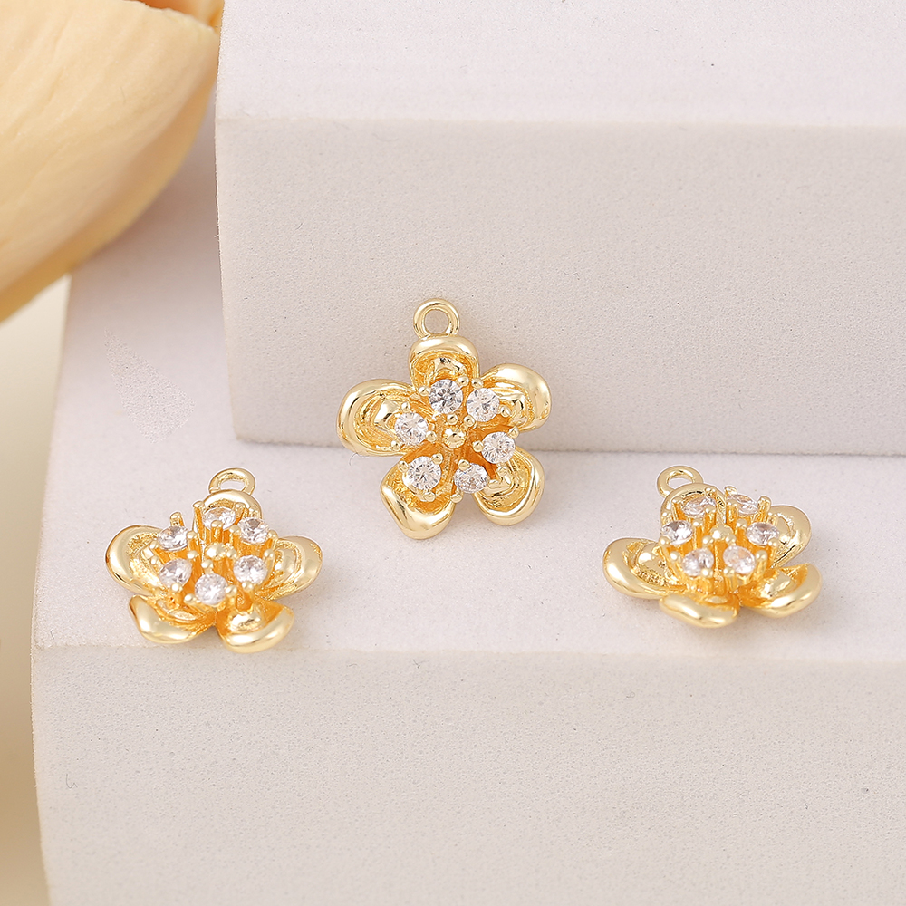 1 Piece 13 * 14mm Copper Zircon 18K Gold Plated Flower Polished Pendant display picture 5
