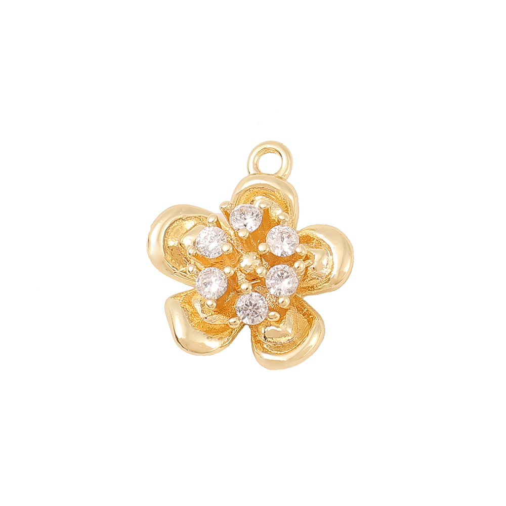 1 Piece 13 * 14mm Copper Zircon 18K Gold Plated Flower Polished Pendant display picture 6