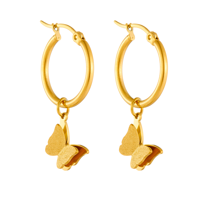 1 Pair Vintage Style Butterfly Plating Stainless Steel 18K Gold Plated Drop Earrings display picture 1