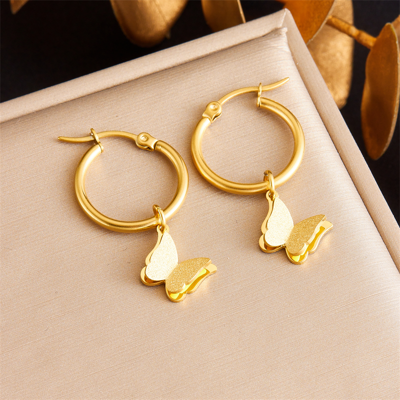 1 Pair Vintage Style Butterfly Plating Stainless Steel 18K Gold Plated Drop Earrings display picture 5
