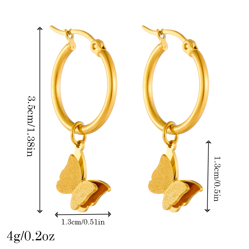 1 Pair Vintage Style Butterfly Plating Stainless Steel 18K Gold Plated Drop Earrings display picture 2
