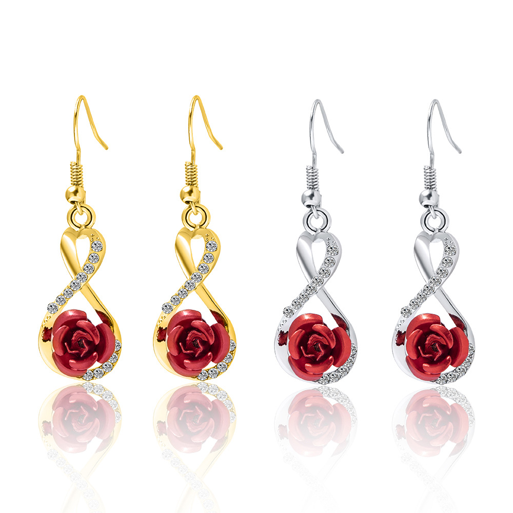 1 Pair Elegant Vintage Style French Style Rose Inlay Alloy Rhinestones Drop Earrings display picture 4