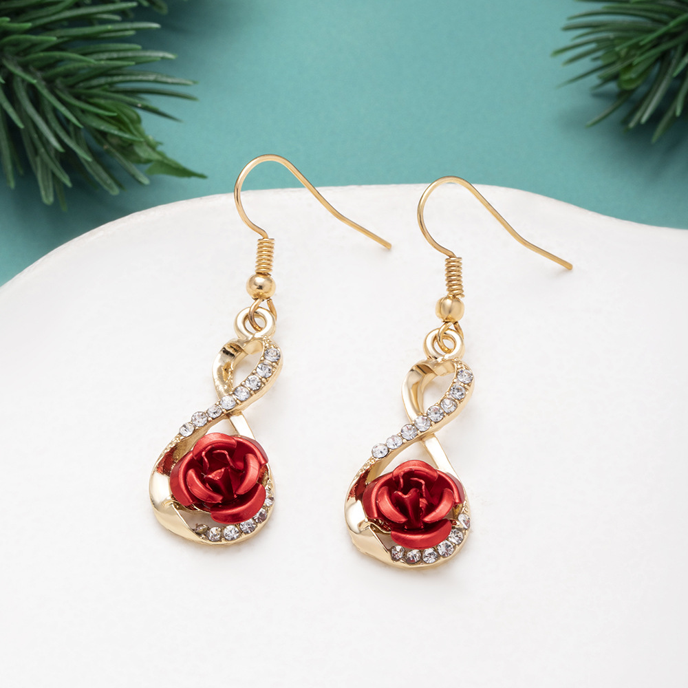 1 Pair Elegant Vintage Style French Style Rose Inlay Alloy Rhinestones Drop Earrings display picture 5