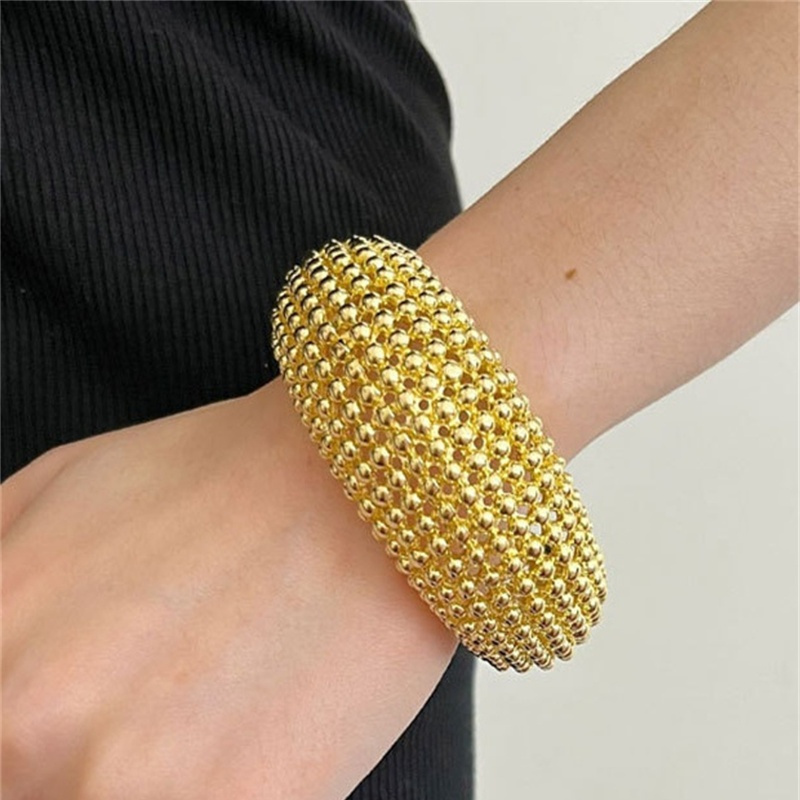 Copper Gold Plated Silver Plated Casual Vintage Style Commute Grid Plating Wristband Bangle display picture 7