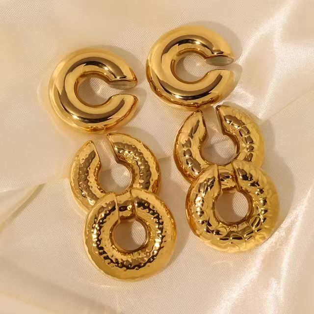 1 Pair Vintage Style Solid Color Plating 304 Stainless Steel None 18K Gold Plated Ear Cuffs display picture 2