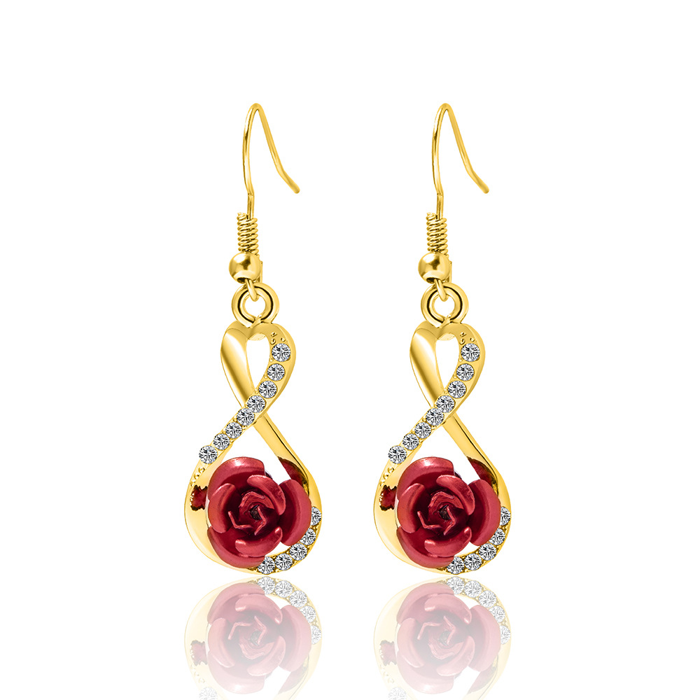 1 Pair Elegant Vintage Style French Style Rose Inlay Alloy Rhinestones Drop Earrings display picture 2