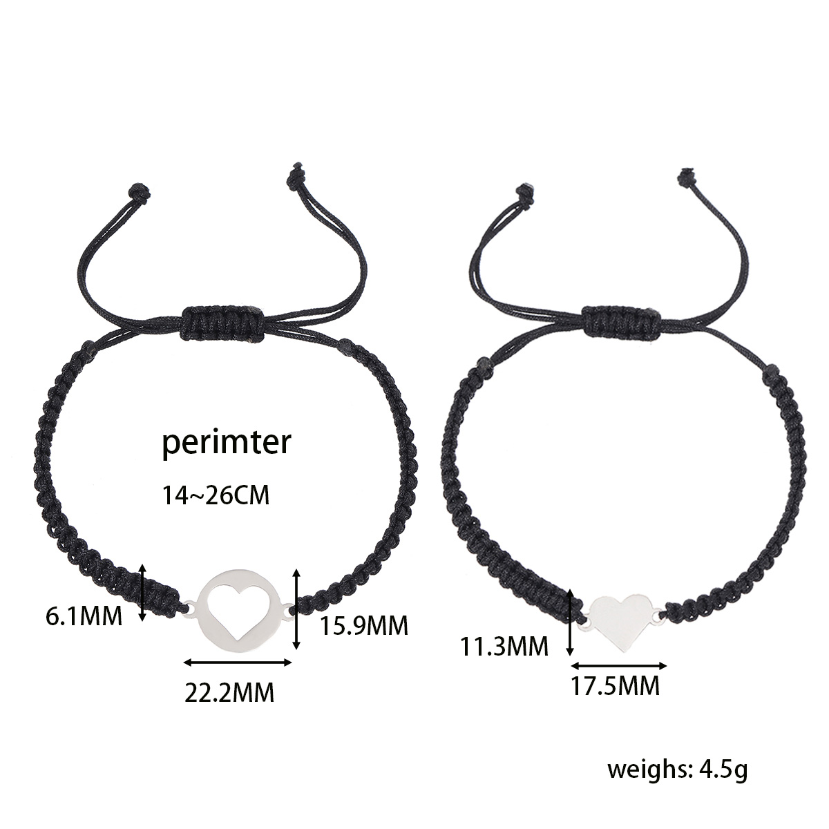 Basic Simple Style Classic Style Heart Shape 304 Stainless Steel Nylon Couple Bracelets display picture 1