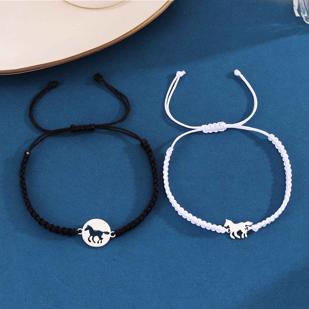 Casual Simple Style Horse 304 Stainless Steel Nylon Couple Bracelets display picture 4