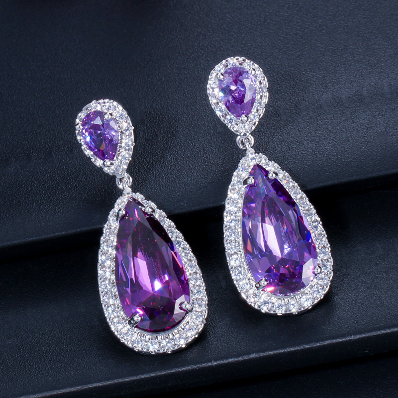 1 Pair Casual Romantic Water Droplets Inlay Copper Zircon Silver Plated Drop Earrings display picture 4