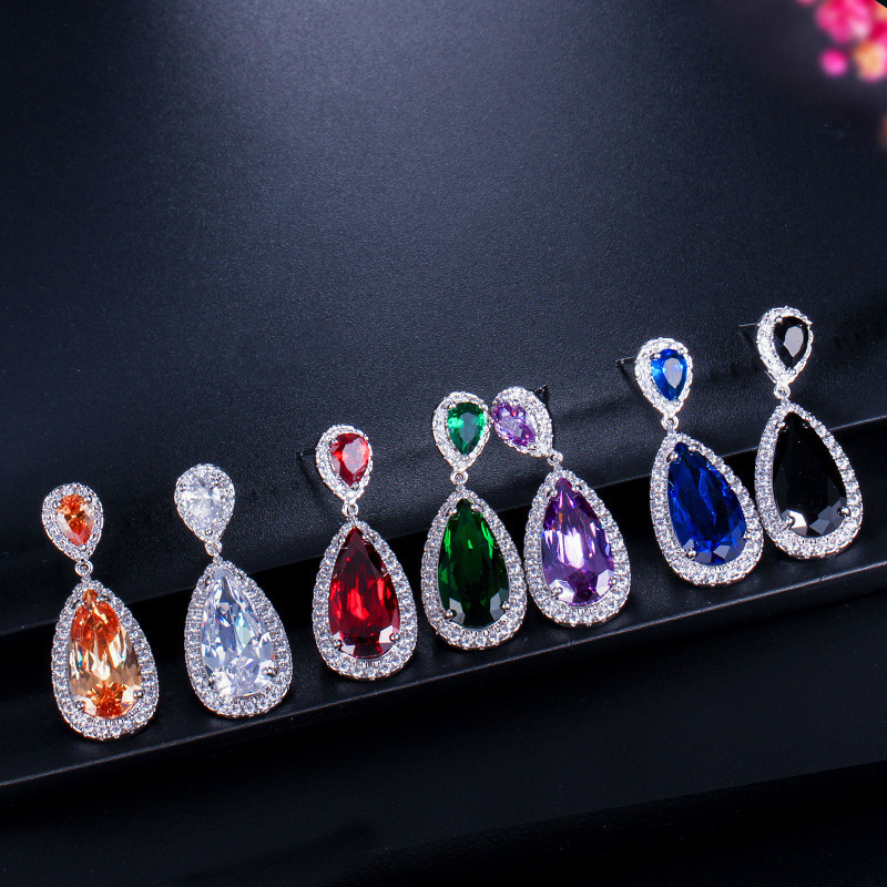 1 Pair Casual Romantic Water Droplets Inlay Copper Zircon Silver Plated Drop Earrings display picture 1