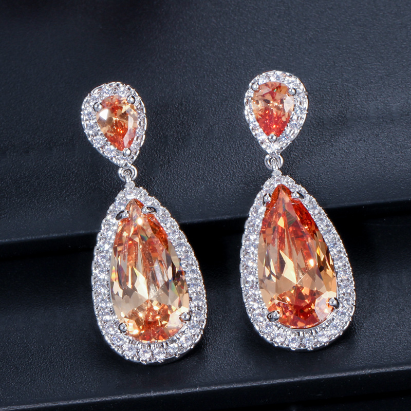 1 Pair Casual Romantic Water Droplets Inlay Copper Zircon Silver Plated Drop Earrings display picture 7