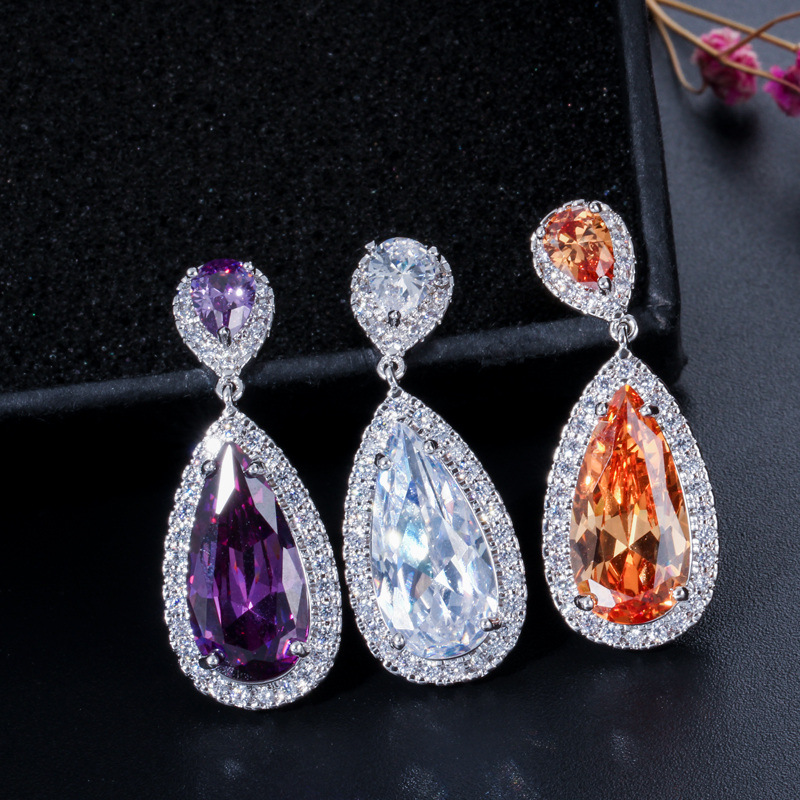 1 Pair Casual Romantic Water Droplets Inlay Copper Zircon Silver Plated Drop Earrings display picture 2