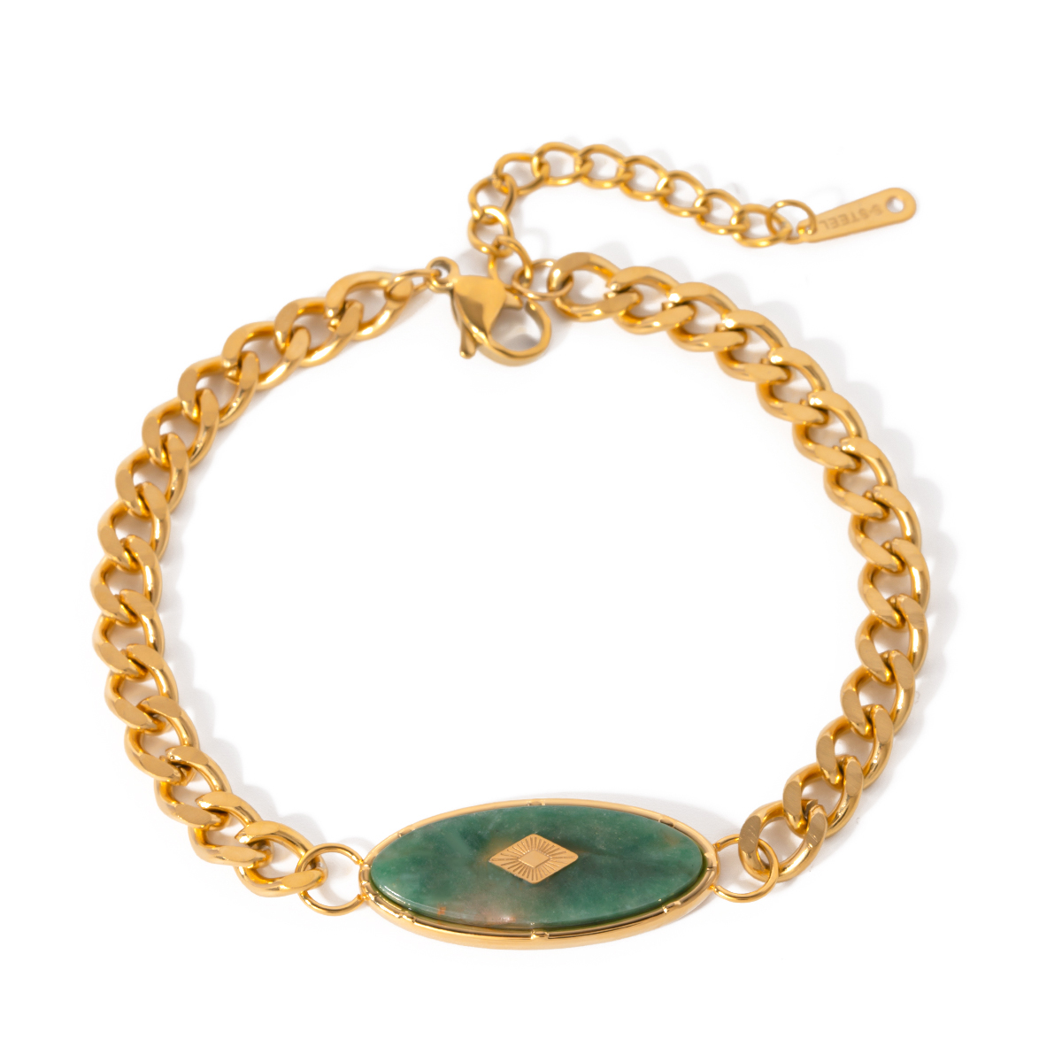 Edelstahl 304 18 Karat Vergoldet IG-Stil Einfacher Stil Oval Afrikanische Jade Armbänder display picture 3