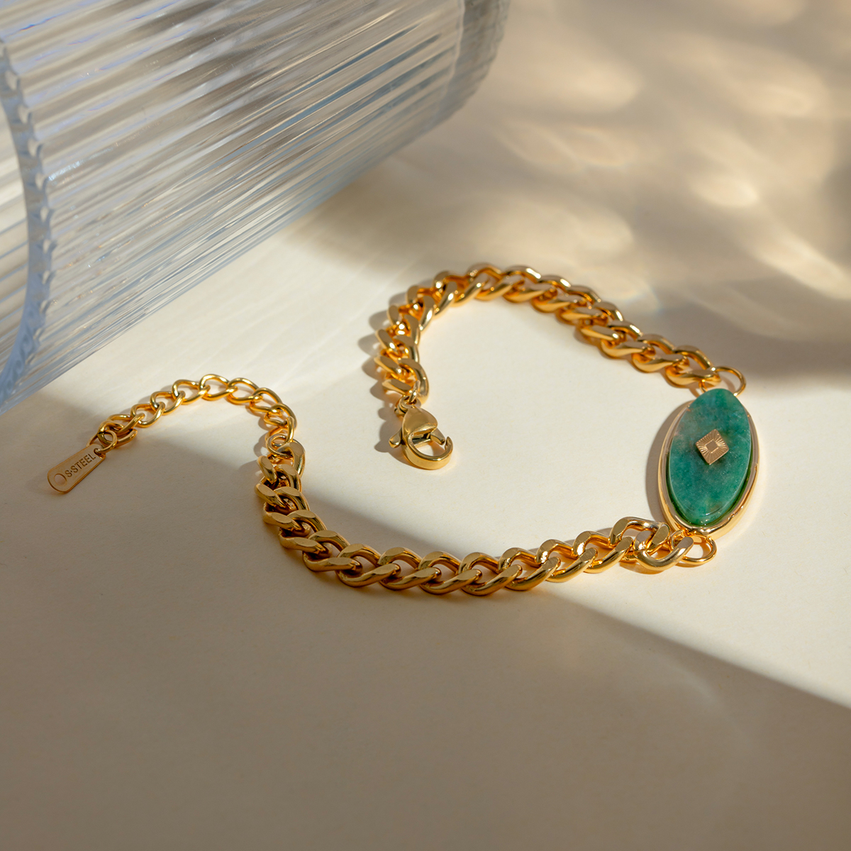 Edelstahl 304 18 Karat Vergoldet IG-Stil Einfacher Stil Oval Afrikanische Jade Armbänder display picture 6