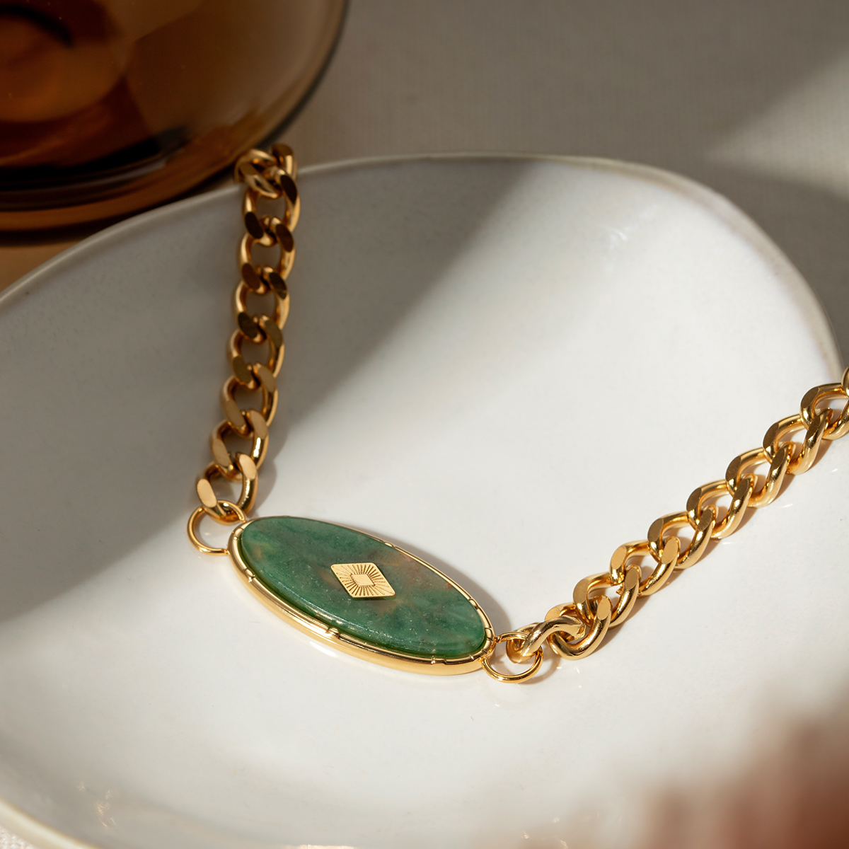 Edelstahl 304 18 Karat Vergoldet IG-Stil Einfacher Stil Oval Afrikanische Jade Armbänder display picture 7