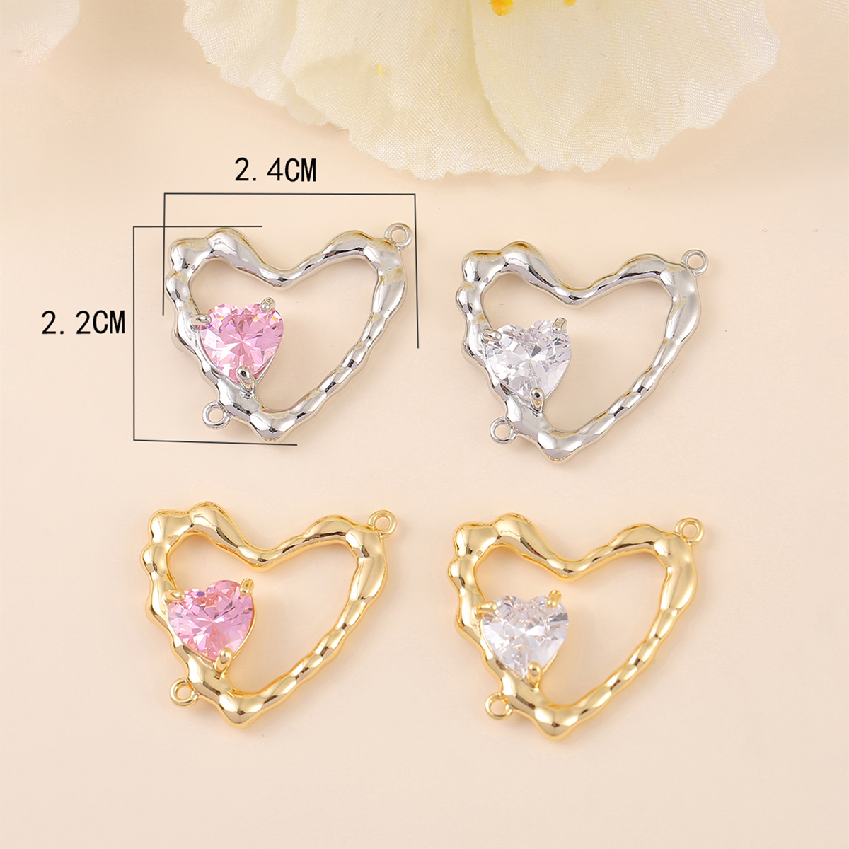 1 Piece 22*24MM Copper Zircon 14K Gold Plated White Gold Plated Heart Shape Polished Pendant display picture 2