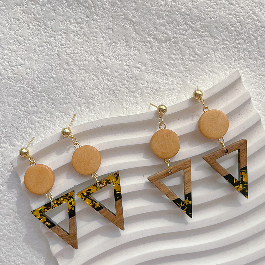 1 Pair Classical Classic Style Geometric Wood Resin Drop Earrings display picture 11