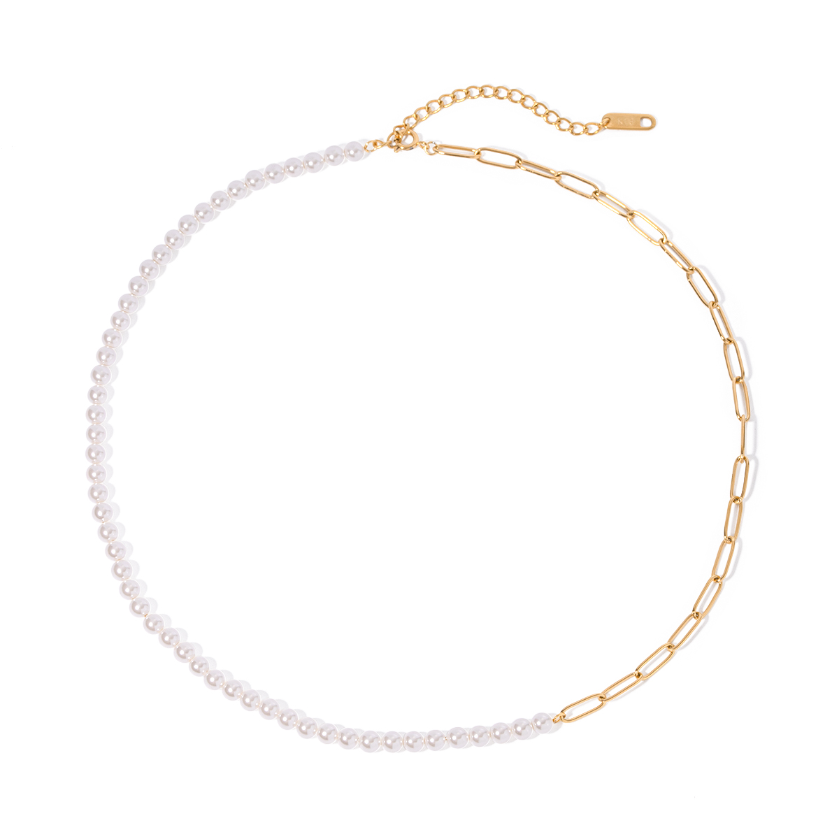 Edelstahl 304 Künstliche Perle IG-Stil Asymmetrisch Runden Halskette display picture 2