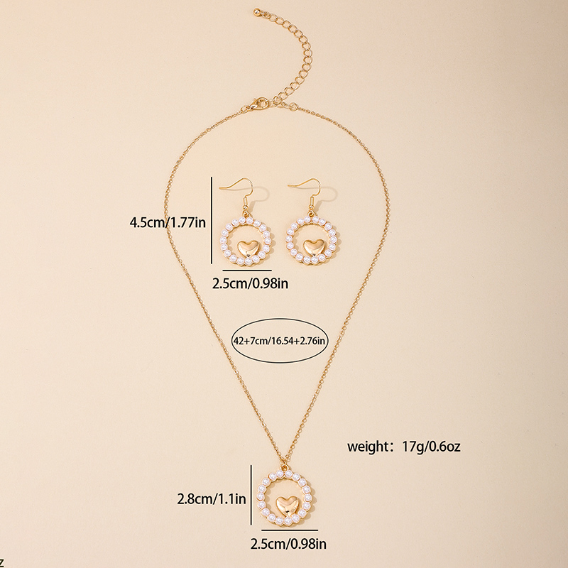 IG-Stil Einfacher Stil Herzform Zink-Legierung Aushöhlen Inlay Künstliche Perlen Frau Schmuck-Set display picture 5