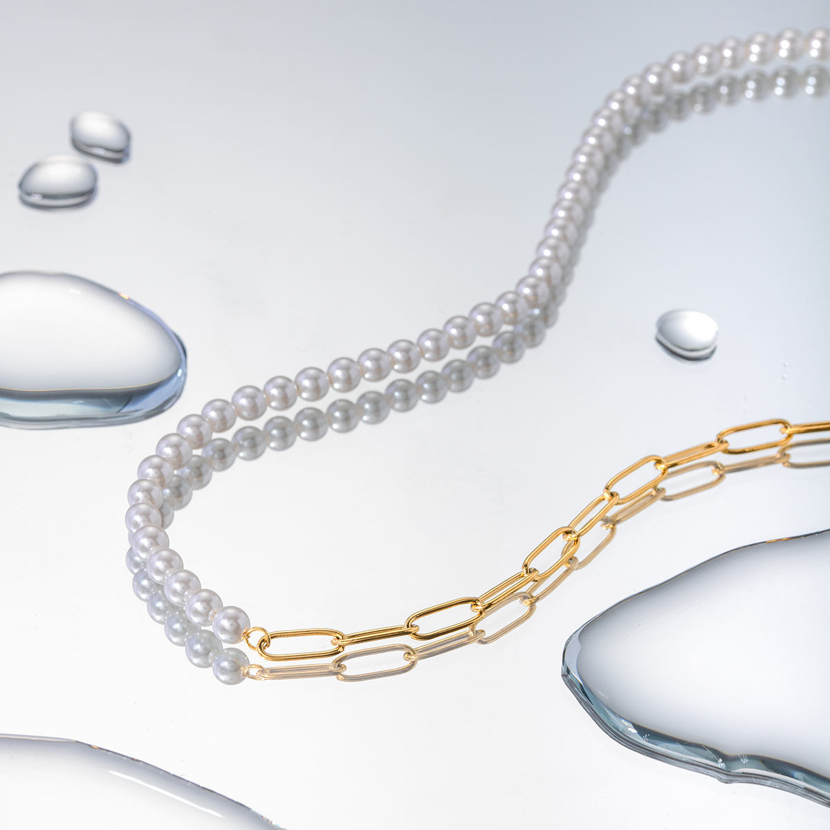 Edelstahl 304 Künstliche Perle IG-Stil Asymmetrisch Runden Halskette display picture 8