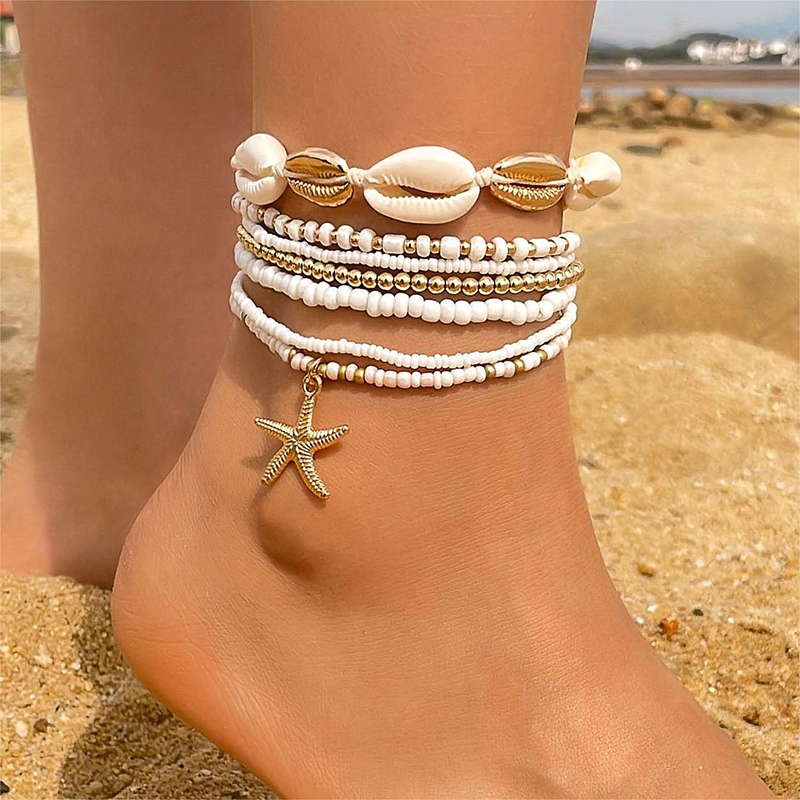 Casual Vacation Simple Style Geometric Starfish Glass Shell Knitting Women's Bracelets display picture 3