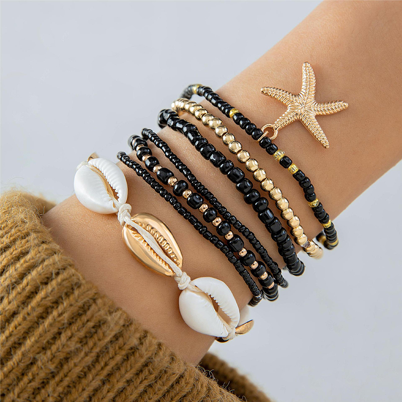 Casual Vacation Simple Style Geometric Starfish Glass Shell Knitting Women's Bracelets display picture 5